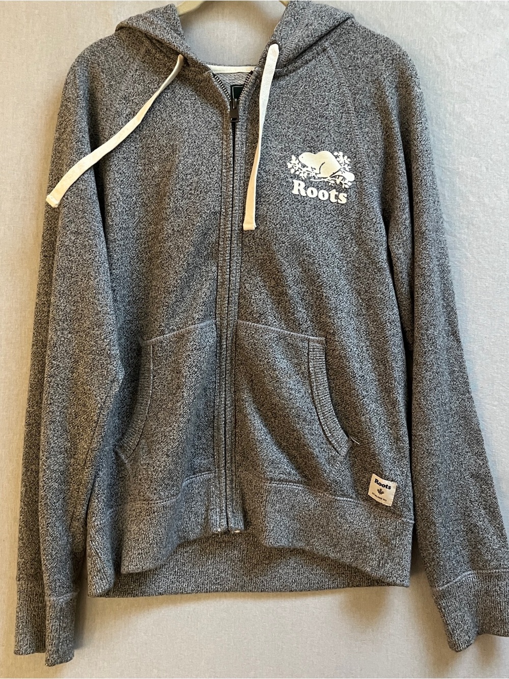 Roots Size S Salt And Pepper Grey Fleece Full Zip Hoodie Beaver Logo